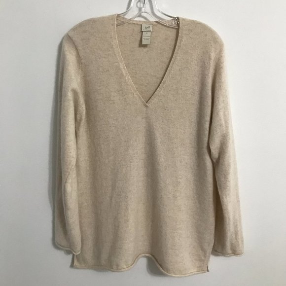 J. Jill 100% Cashmere V-Neck Sweater in Beige